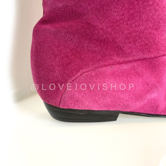 Vintage 80s | Maximalist Tiered Suede Thigh High to Ankle Boots Pink Fuchsia Red - Picture 10 of 16